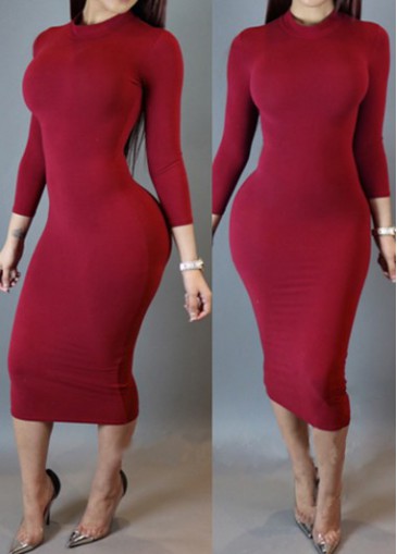 Solid Red High Neck Bodycon Dress