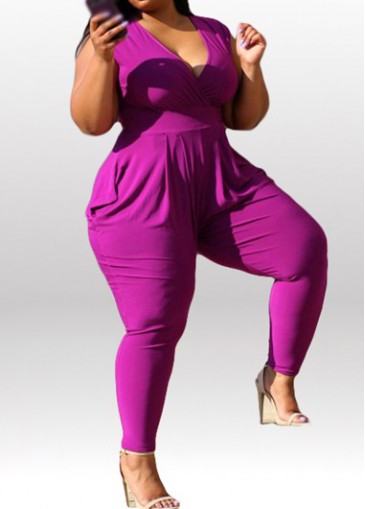 Plus Size V Neck Sleeveless Jumpsuit