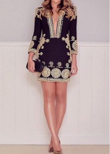 High Waist Plunging Neck Printed Mini Dress