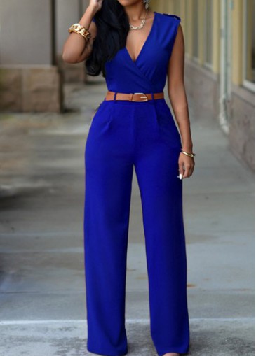 V Neck Cobalt Blue Ankle Length Jumpsuit