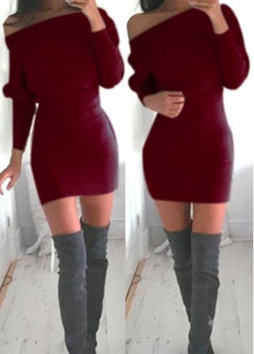 Wine Red Long Sleeve Sheath Dress