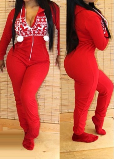Zipper Closure Long Sleeve Hooded Jumpsuit