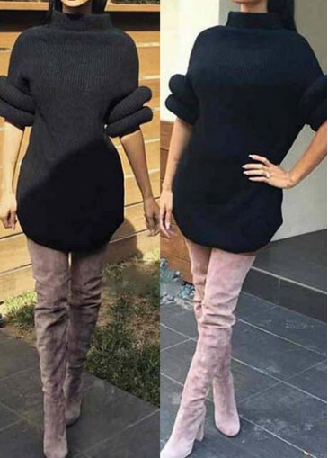 Black Long Sleeve High Neck Sweater Dress