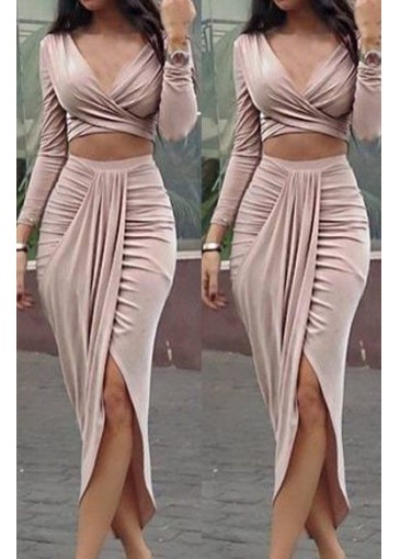 V Neck Crop Top and Asymmetric Skirt