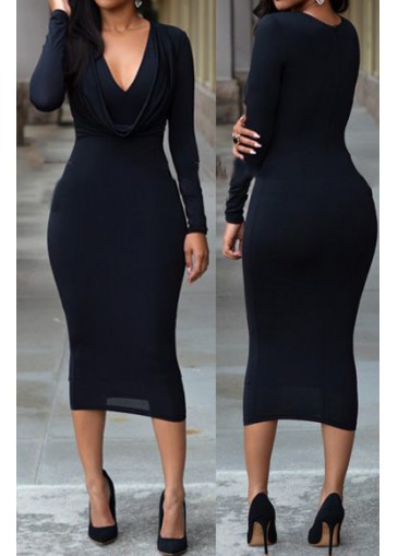 Cowl Neck Long Sleeve Bodycon Dress