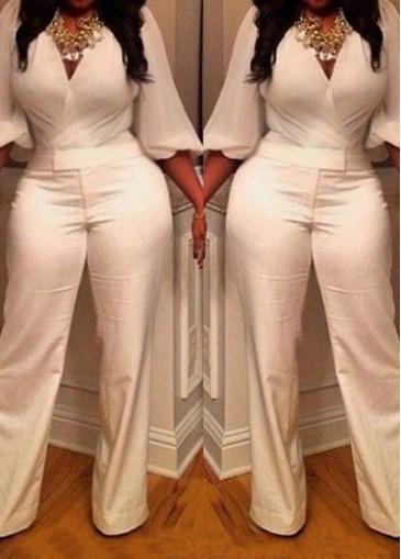 White Lantern Sleeve Ankle Length Jumpsuit