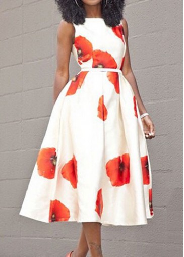 Sleeveless Flower Print High Waist Dress