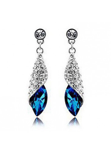 Blue Rhinestone Decorated Silver Metal Earrings