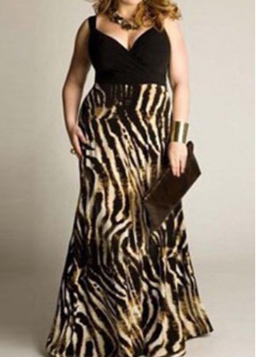 Black Sleevelss Leopard Print Maxi Dress