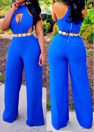 Zip Closure Sleeveless Cutout Waist Jumpsuit