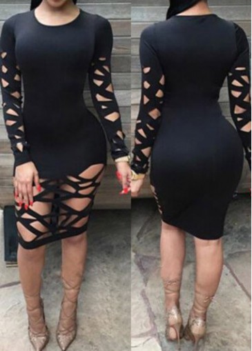 Hollow Design Long Sleeve Bodycon Dress