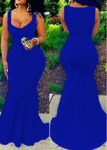 Blue V Neck Sleeveless Maxi Dress