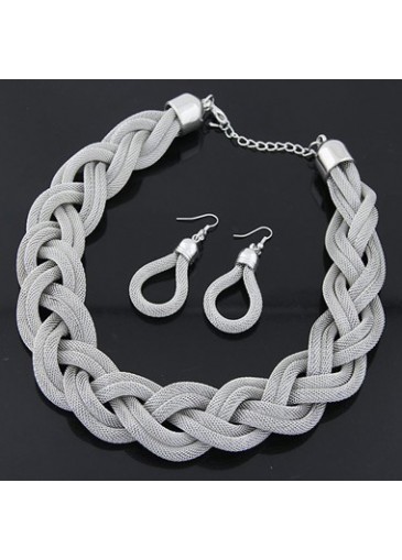Twisted Necklace and Silver Metal Earrings