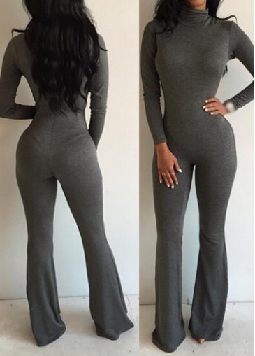 Dark Grey Long Sleeve Boot Cut Jumpsuit
