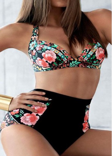 High Waist Flower Print Two Piece Swimwear