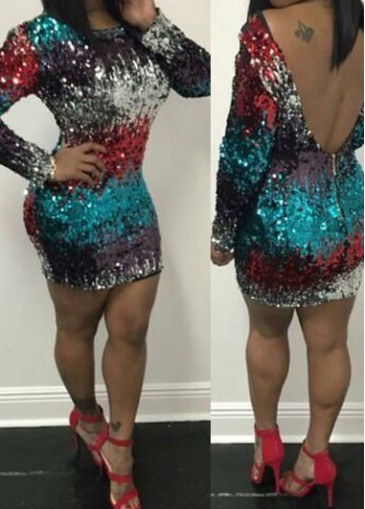 Open Back Sequins Decorated Zipper Design Dress