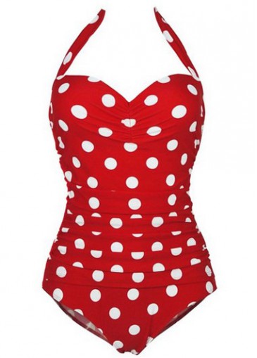 Halter Dot Print One Piece Swimsuit
