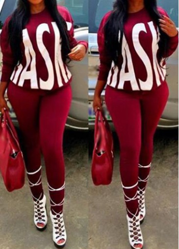 Long Sleeve Letter Pattern Top and Pants
