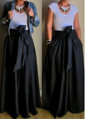 Pocket Design Black Belt Design Maxi Skirt
