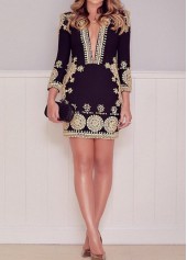 High Waist Plunging Neck Printed Mini Dress