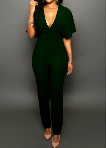 Hollow Back V Neck Half Sleeve Jumpsuits