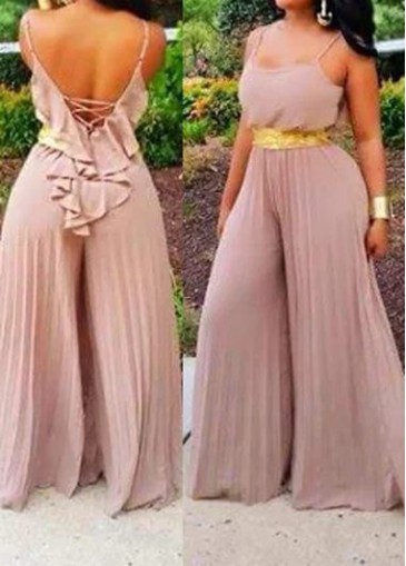 Spaghetti Strap V Back Loose Jumpsuit