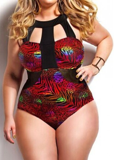 Feather Pattern Cutout Design One Piece Swimwear