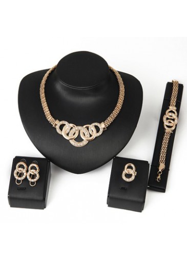 Rhinestone Decorated Gold Metal Necklace Set