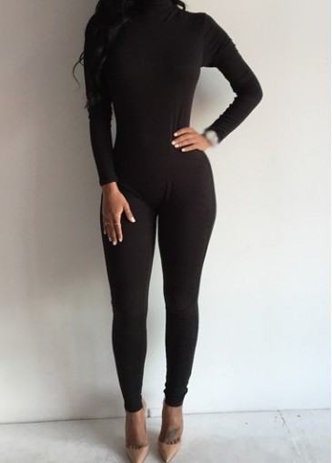 Long Sleeve Black High Neck Jumpsuit