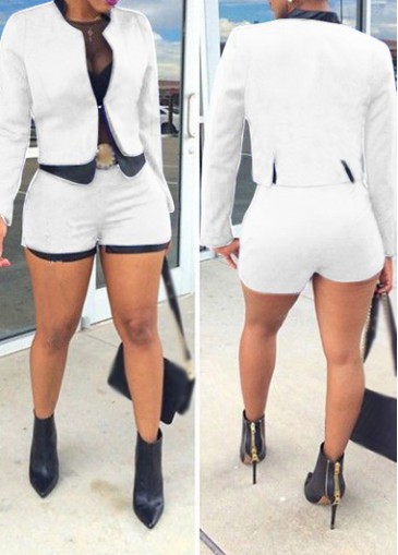 White Crop Blazer and Skinny Shorts