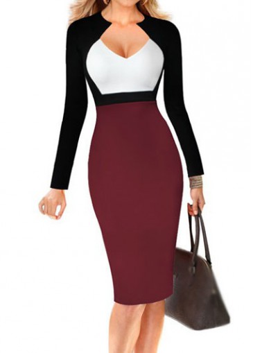 Color Block Knee Length Sheath Dress