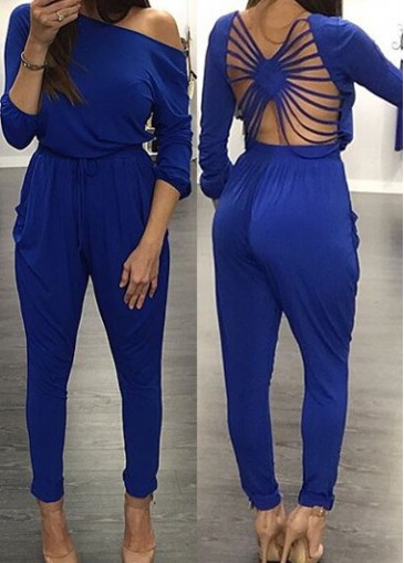 Blue Hollow Design Ankle Length Jumpsuit