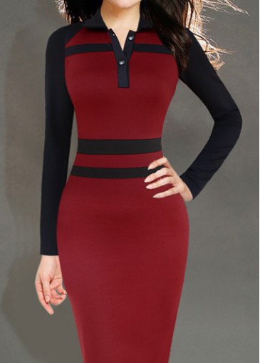 Turndown Collar Long Sleeve Sheath Dress