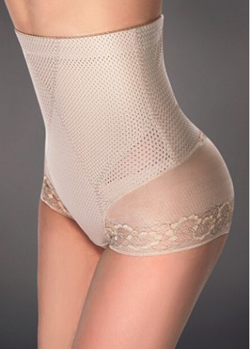 High Waist Lace Panel Khaki Shapewear Shorts 