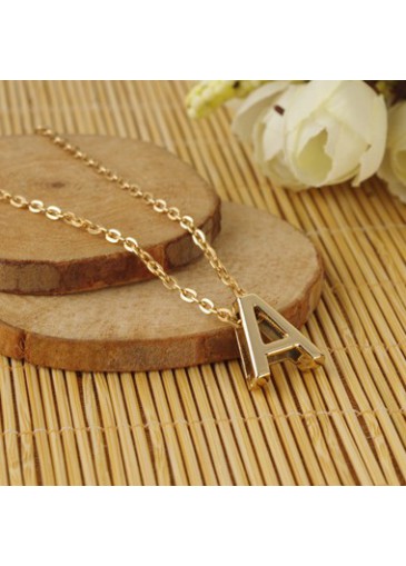 Gold Metal Letter A Pendant Necklace