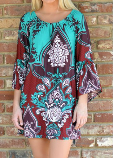 Round Neck Printed Plus Size Straight Dress