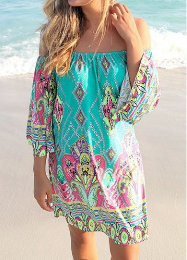 Plus Size Printed Off the Shoulder Dress