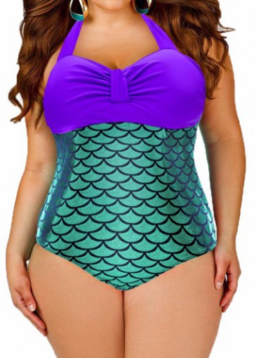 Plus Size Fish Scale Print One Piece Swimwear