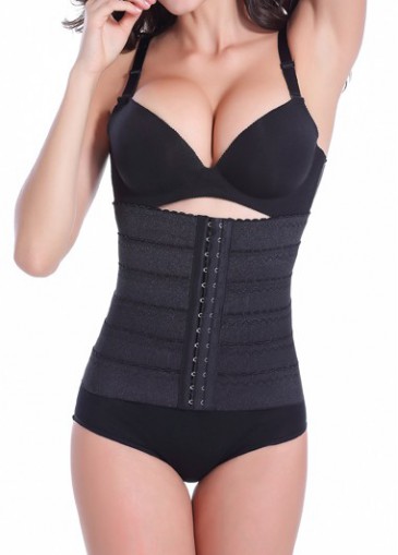 Strapless Solid Black Hidden Clasp Waist Trainer