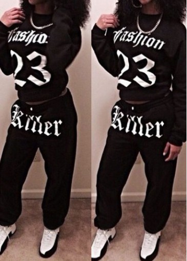 Letter Pattern Black Sweats and Sweatpants