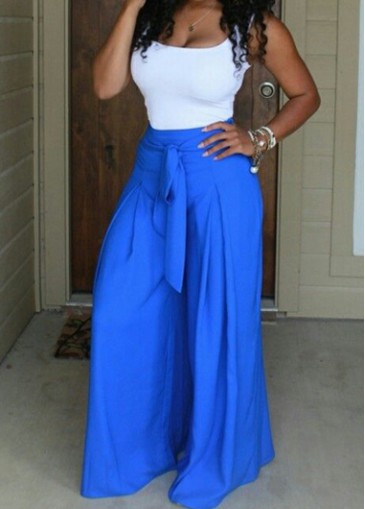 Sleeveless White Top and Blue Loose Pant