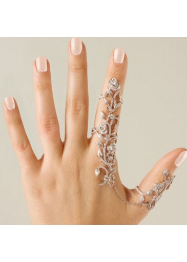Woman Rhinestone Embellished Rose Shaped Ring