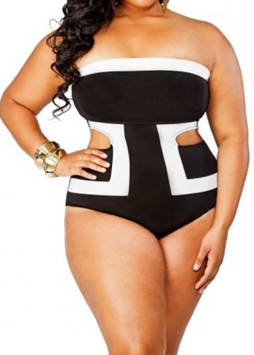 Cutout Design Strapless Black One Piece Swimwear