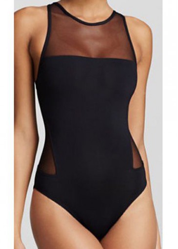 Black Mesh Panel One Piece Swimwear