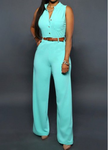 Light Blue Sleeveless Button Embellished Jumpsuit