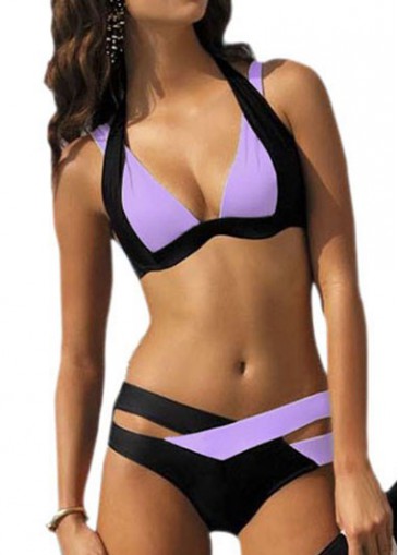 Strappy Light Purple Bra and Panty Swimwear