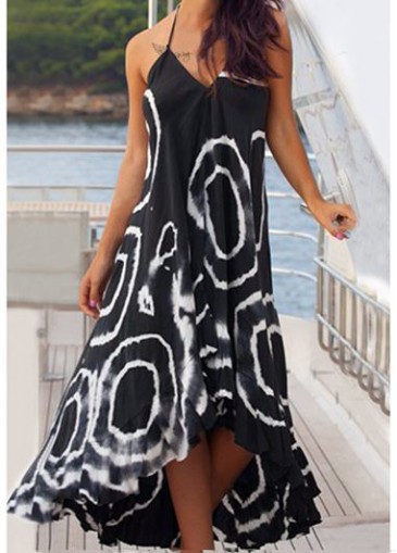 Halter Neck Printed Black Maxi Dress