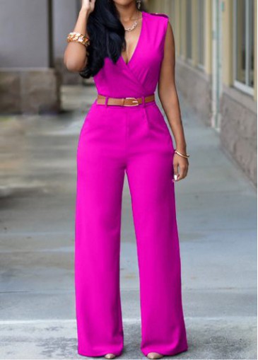 Sleeveless V Neck Rose High Waist Jumpsuit