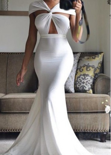 Criss Cross Back White Twisted Maxi Dress