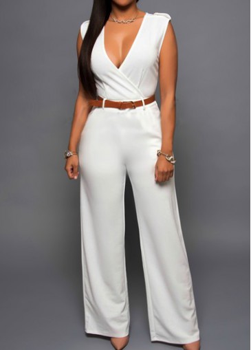 Sleeveless Solid White High Waist Jumpsuits